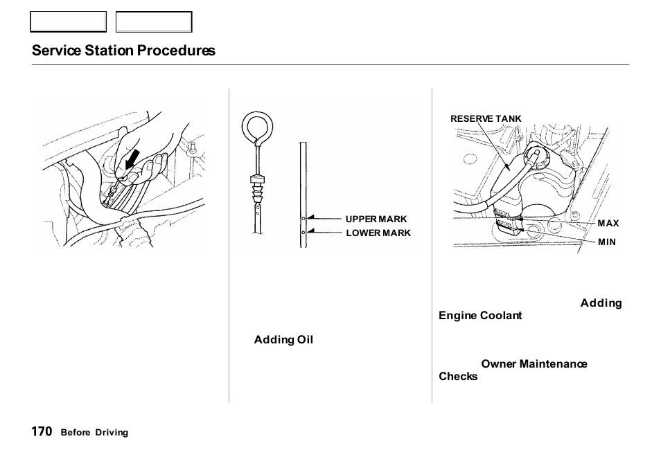 Service station procedures | Acura 2000 RL - Owner's Manual User Manual | Page 173 / 330
