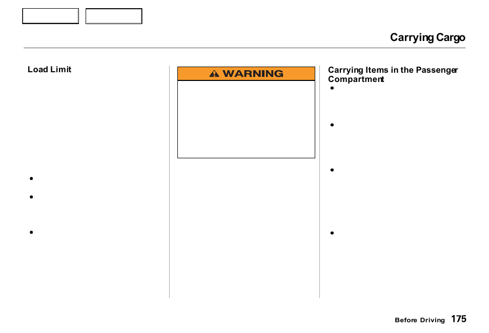 Carrying cargo | Acura 2000 RL - Owner's Manual User Manual | Page 178 / 330