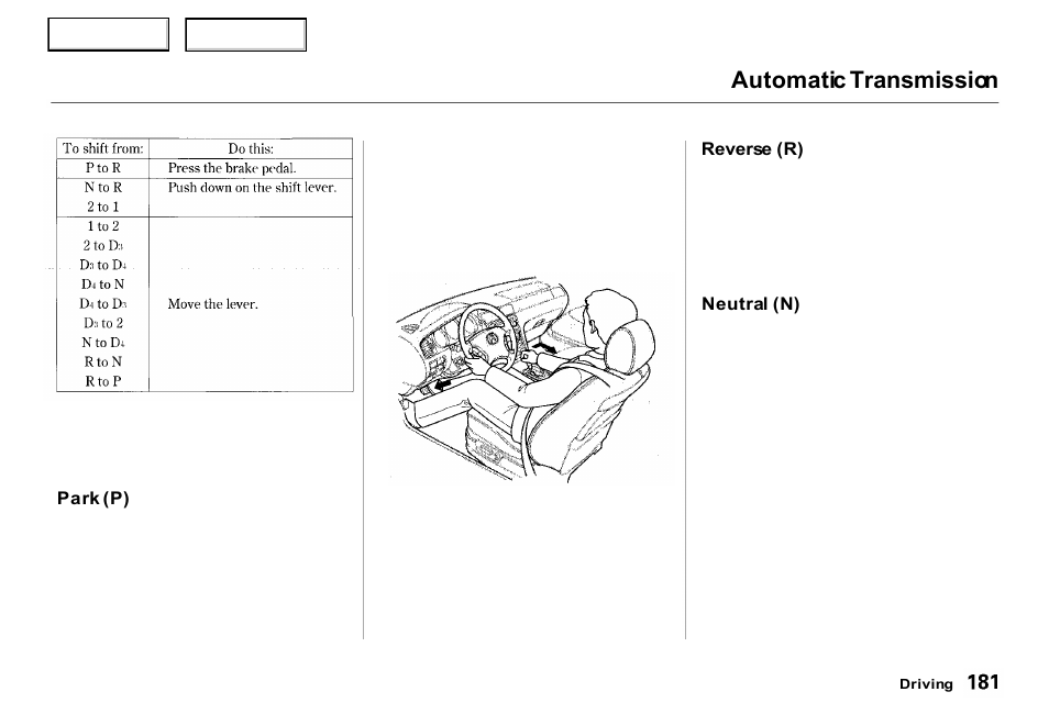 Automatic transmission | Acura 2000 RL - Owner's Manual User Manual | Page 184 / 330