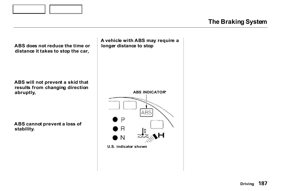 The braking system | Acura 2000 RL - Owner's Manual User Manual | Page 190 / 330