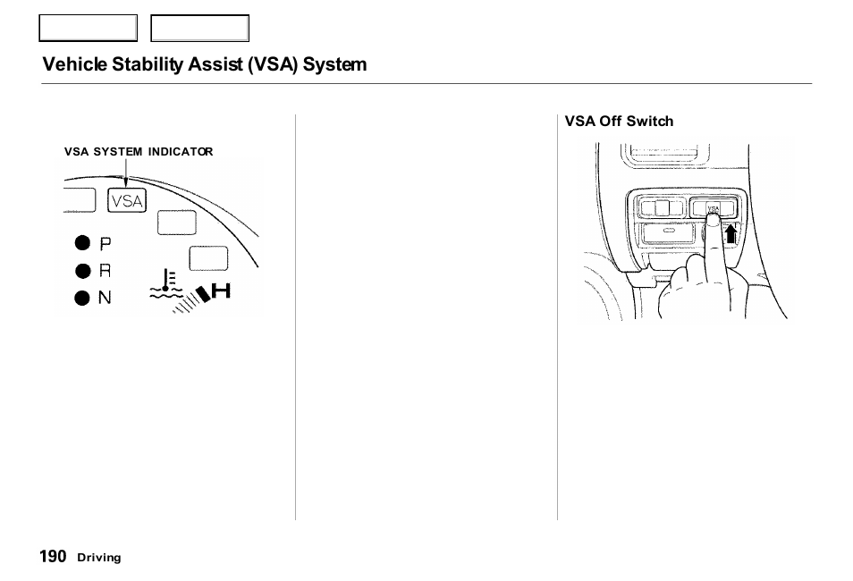 Vehicle stability assist (vsa) system | Acura 2000 RL - Owner's Manual User Manual | Page 193 / 330