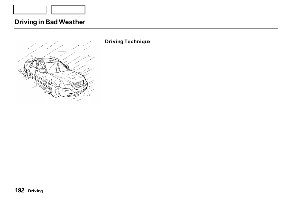 Driving in bad weather | Acura 2000 RL - Owner's Manual User Manual | Page 195 / 330