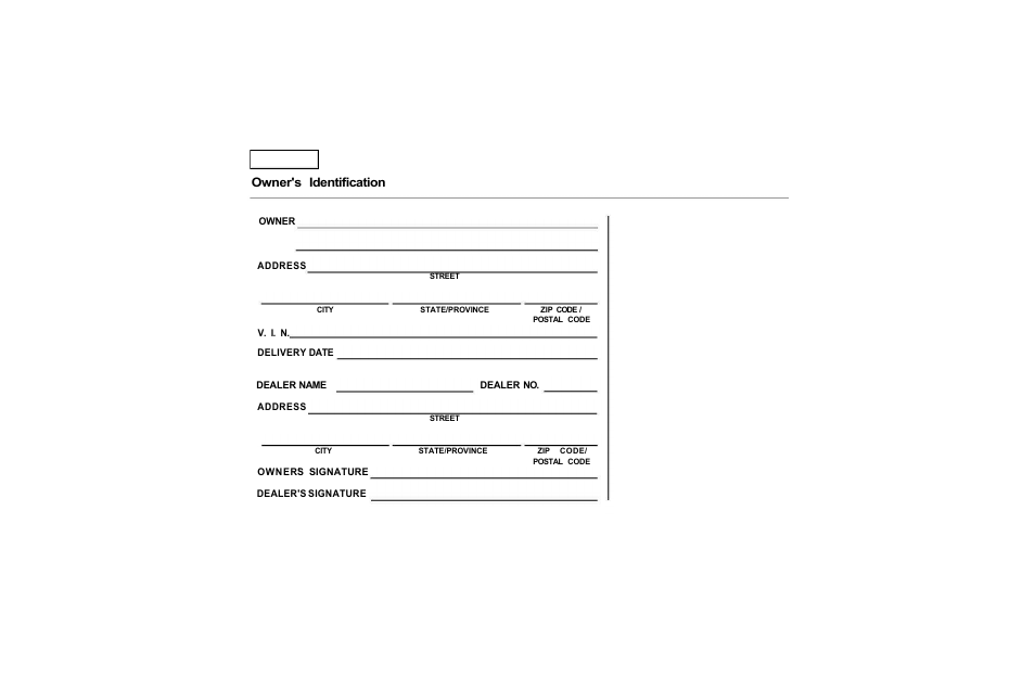 Owner's identification form, Owner's identification | Acura 2000 RL - Owner's Manual User Manual | Page 2 / 330