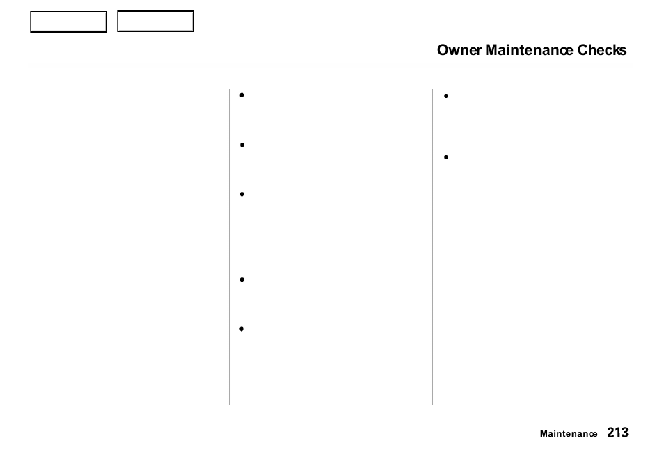 Owner maintenance checks | Acura 2000 RL - Owner's Manual User Manual | Page 216 / 330