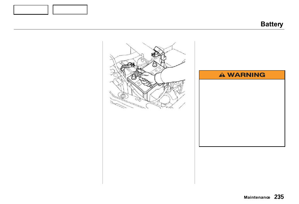 Battery | Acura 2000 RL - Owner's Manual User Manual | Page 238 / 330