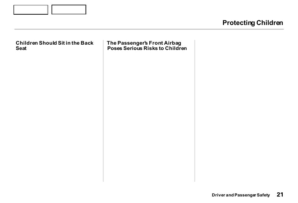 Protecting children | Acura 2000 RL - Owner's Manual User Manual | Page 24 / 330