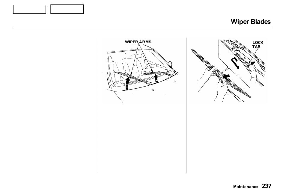 Wiper blades | Acura 2000 RL - Owner's Manual User Manual | Page 240 / 330