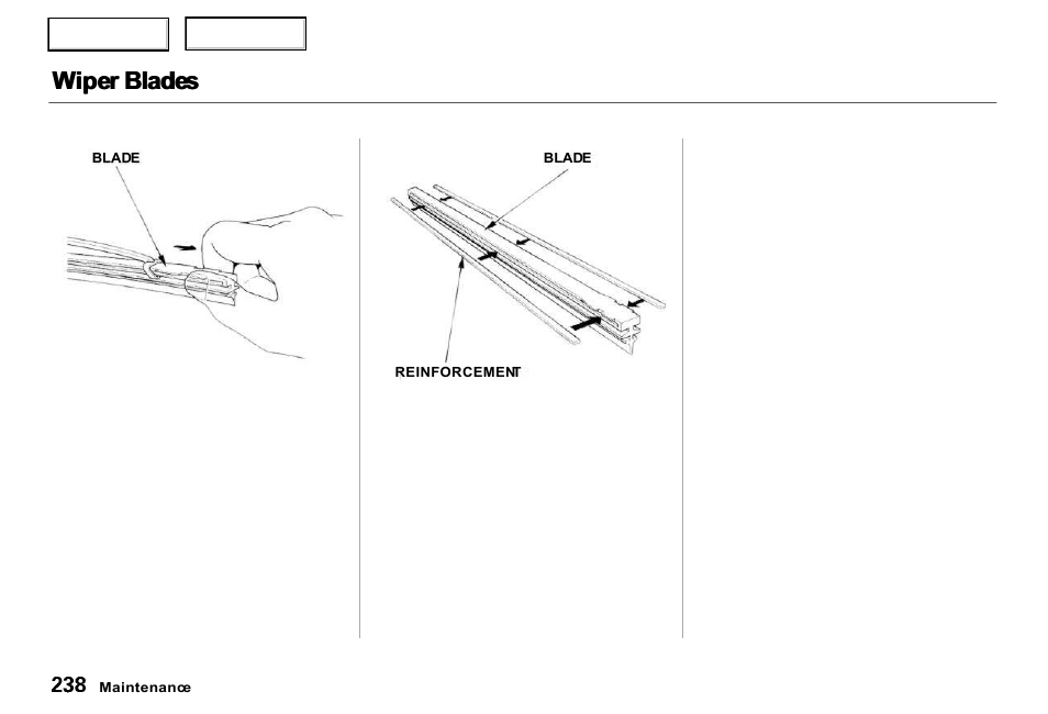 Wiper blades | Acura 2000 RL - Owner's Manual User Manual | Page 241 / 330