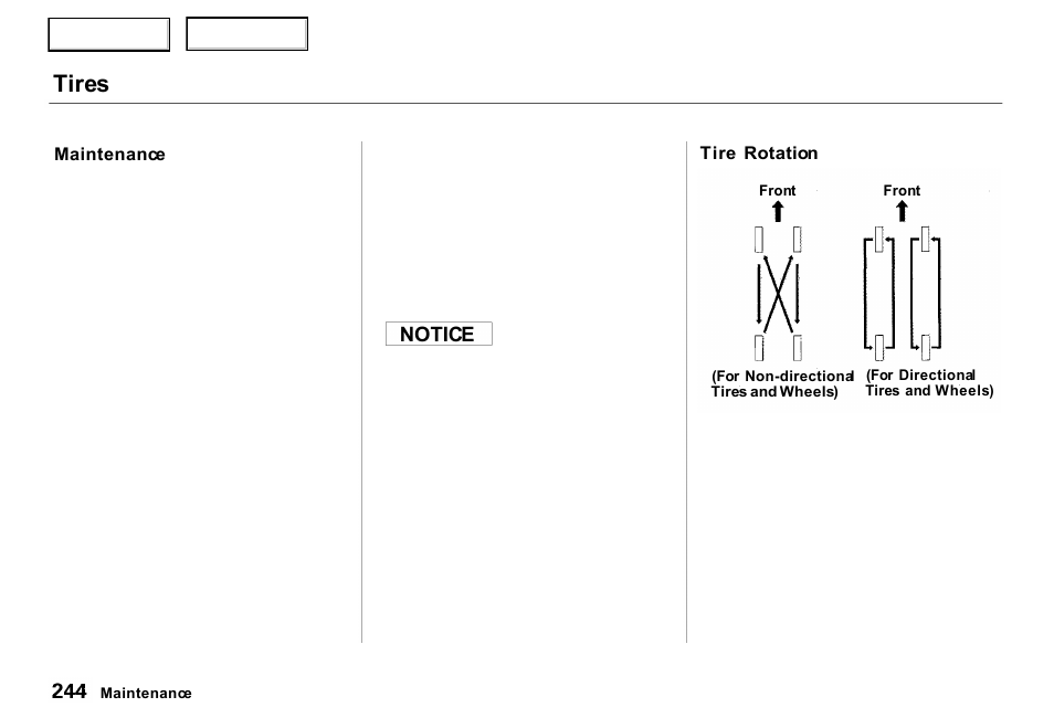 Tires, Notice | Acura 2000 RL - Owner's Manual User Manual | Page 247 / 330