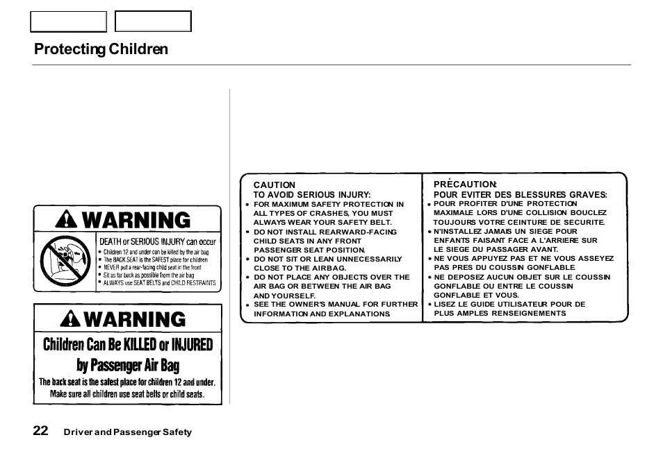 Protecting children | Acura 2000 RL - Owner's Manual User Manual | Page 25 / 330