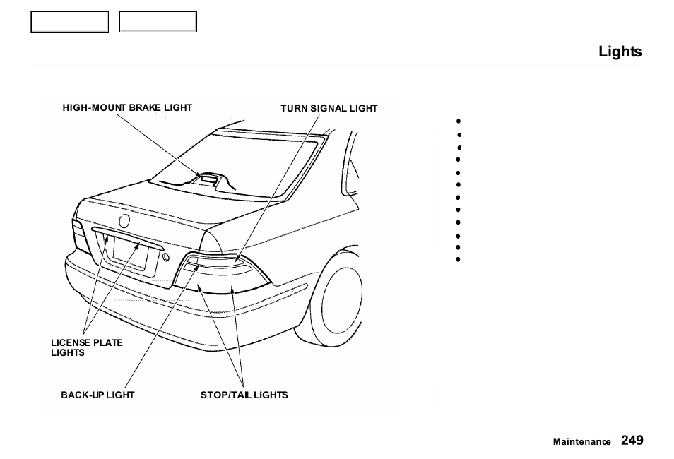 Lights | Acura 2000 RL - Owner's Manual User Manual | Page 252 / 330