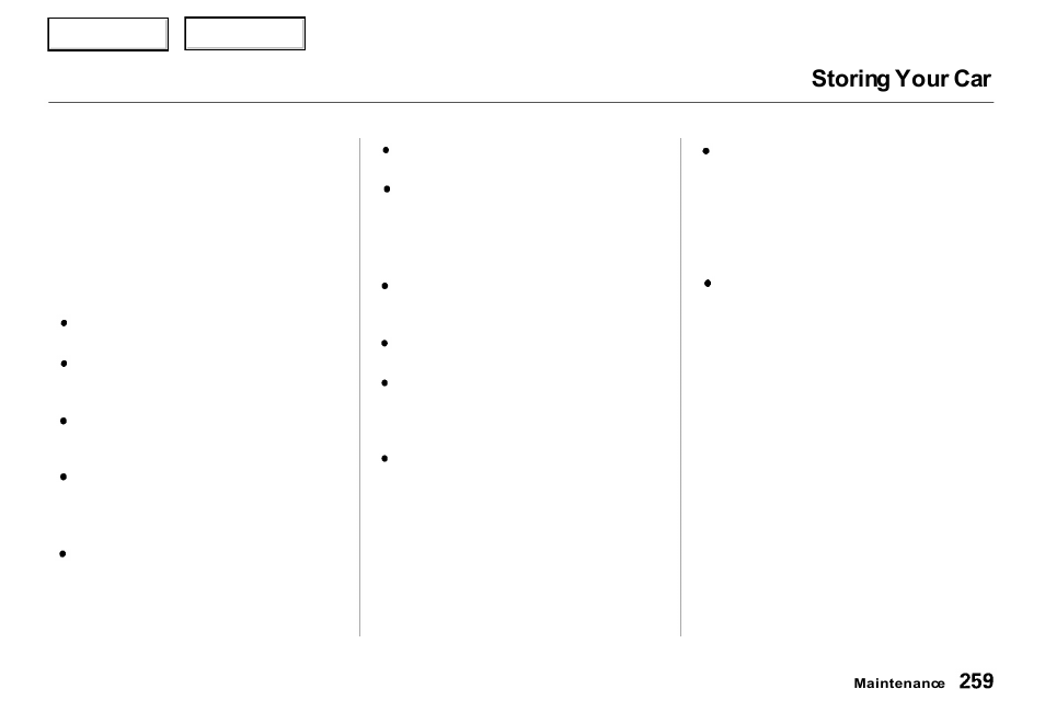 Storing your car | Acura 2000 RL - Owner's Manual User Manual | Page 262 / 330