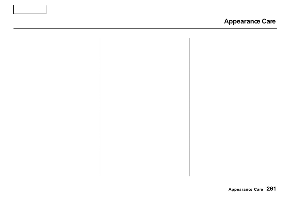 Appearance care | Acura 2000 RL - Owner's Manual User Manual | Page 264 / 330
