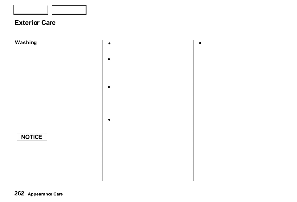 Exterior care | Acura 2000 RL - Owner's Manual User Manual | Page 265 / 330