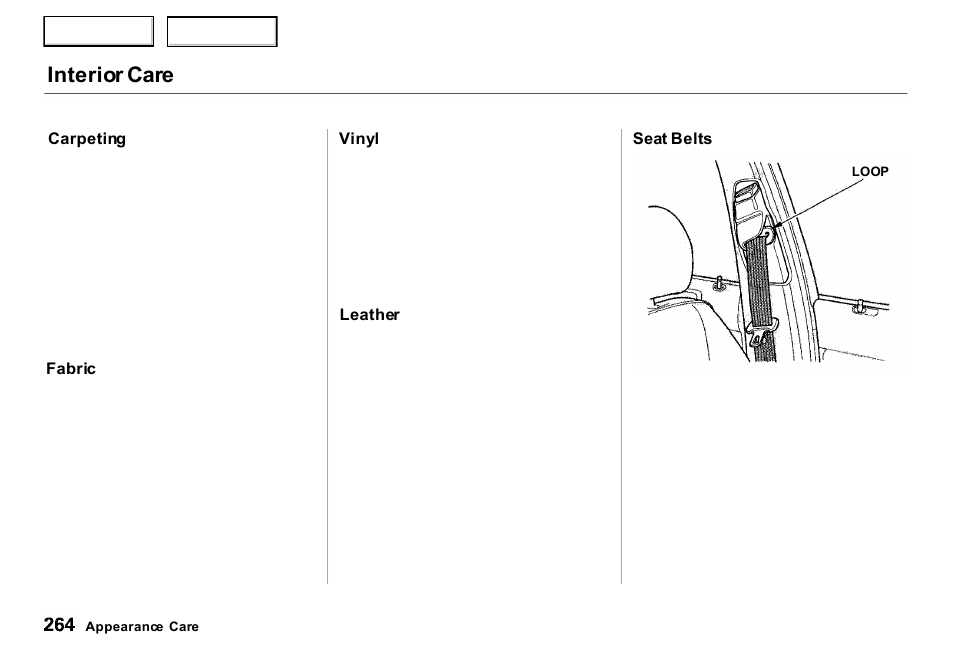 Interior care | Acura 2000 RL - Owner's Manual User Manual | Page 267 / 330