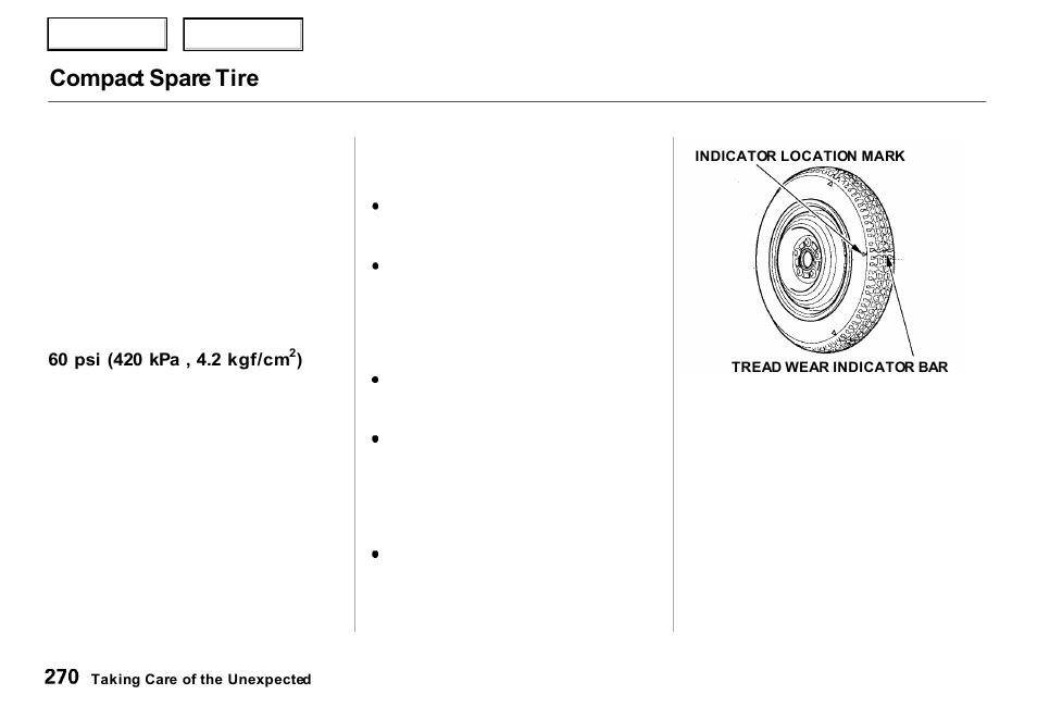 Compact spare tire | Acura 2000 RL - Owner's Manual User Manual | Page 273 / 330