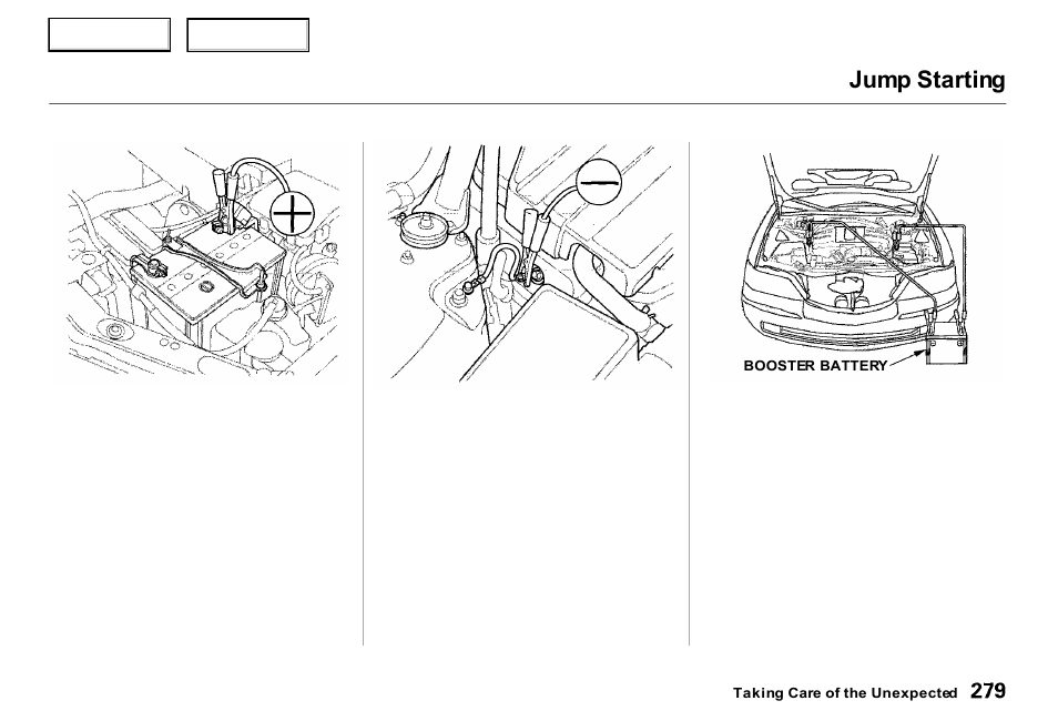 Jump starting | Acura 2000 RL - Owner's Manual User Manual | Page 282 / 330