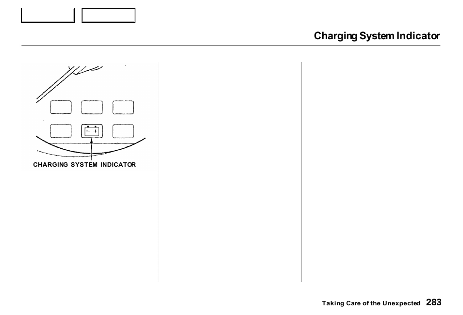 Charging system indicator | Acura 2000 RL - Owner's Manual User Manual | Page 286 / 330