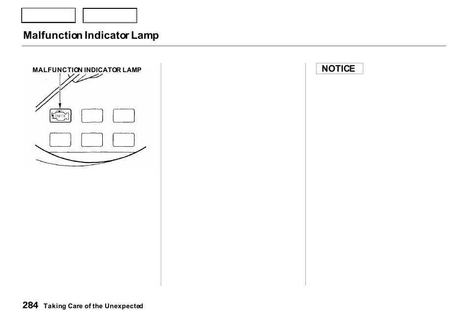 Malfunction indicator lamp | Acura 2000 RL - Owner's Manual User Manual | Page 287 / 330