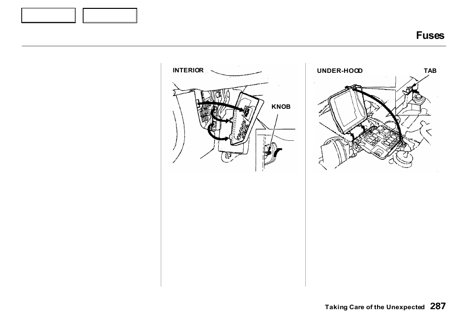 Fuses | Acura 2000 RL - Owner's Manual User Manual | Page 290 / 330