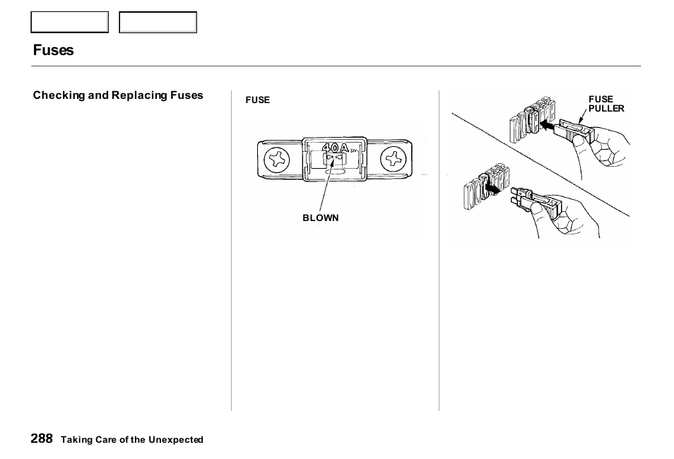 Fuses | Acura 2000 RL - Owner's Manual User Manual | Page 291 / 330