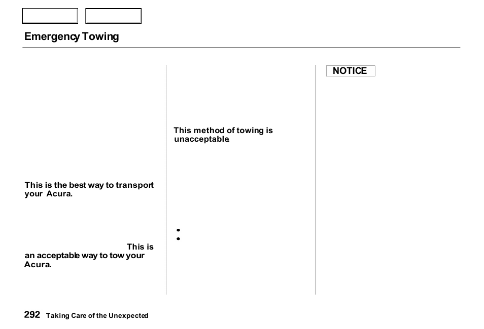 Emergency towing | Acura 2000 RL - Owner's Manual User Manual | Page 295 / 330