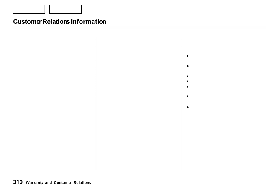 Customer relations information | Acura 2000 RL - Owner's Manual User Manual | Page 313 / 330