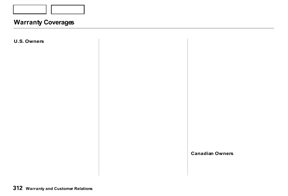 Warranty coverages | Acura 2000 RL - Owner's Manual User Manual | Page 315 / 330