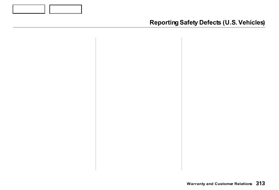 Reporting safety defects (u.s. vehicles) | Acura 2000 RL - Owner's Manual User Manual | Page 316 / 330