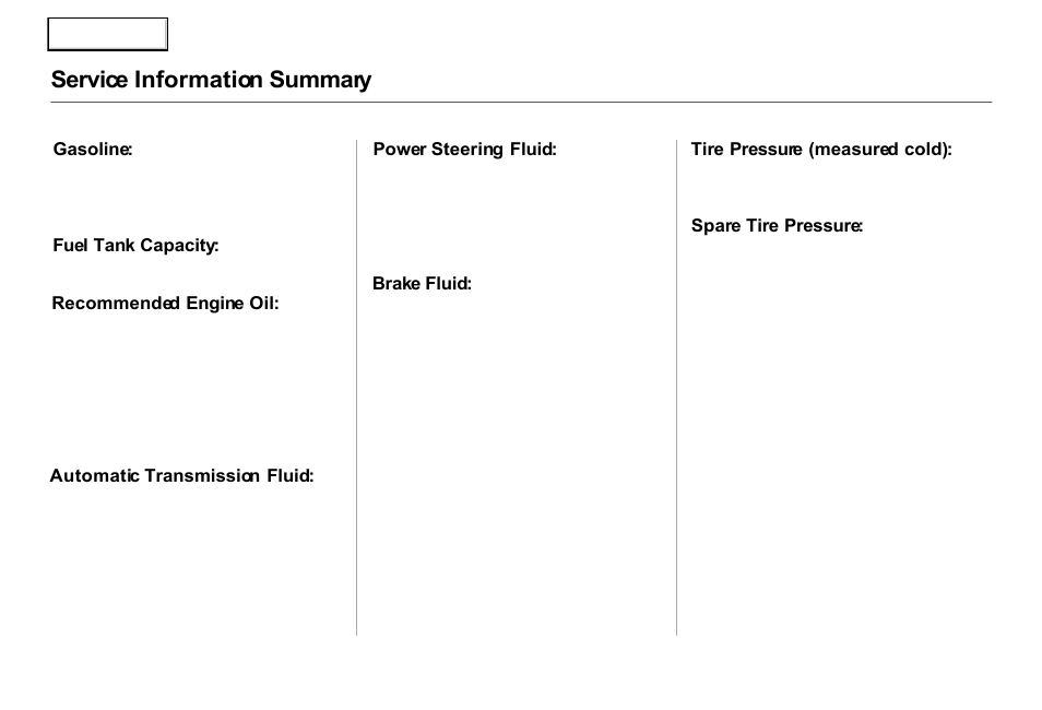 Service information summary | Acura 2000 RL - Owner's Manual User Manual | Page 330 / 330
