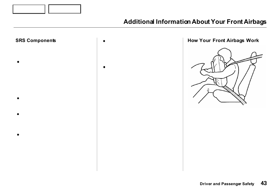 Additional information about your front airbags | Acura 2000 RL - Owner's Manual User Manual | Page 46 / 330