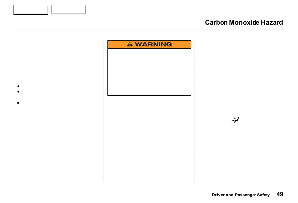 Carbon monoxide hazard | Acura 2000 RL - Owner's Manual User Manual | Page 52 / 330