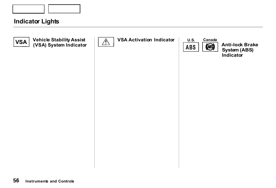 Indicator lights | Acura 2000 RL - Owner's Manual User Manual | Page 59 / 330