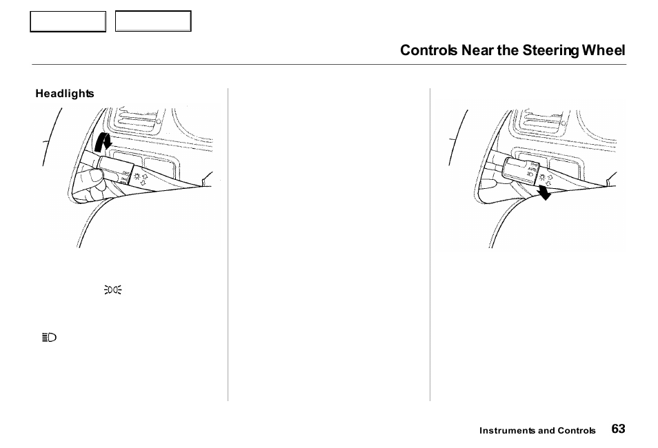 Controls near the steering wheel | Acura 2000 RL - Owner's Manual User Manual | Page 66 / 330
