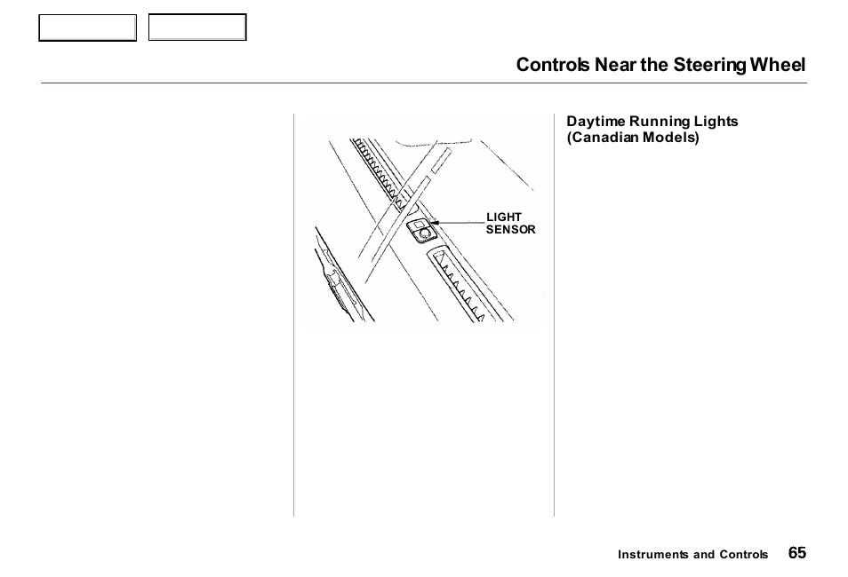 Controls near the steering wheel | Acura 2000 RL - Owner's Manual User Manual | Page 68 / 330