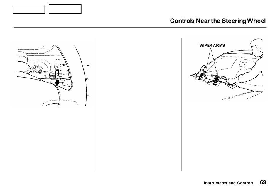 Controls near the steering wheel | Acura 2000 RL - Owner's Manual User Manual | Page 72 / 330