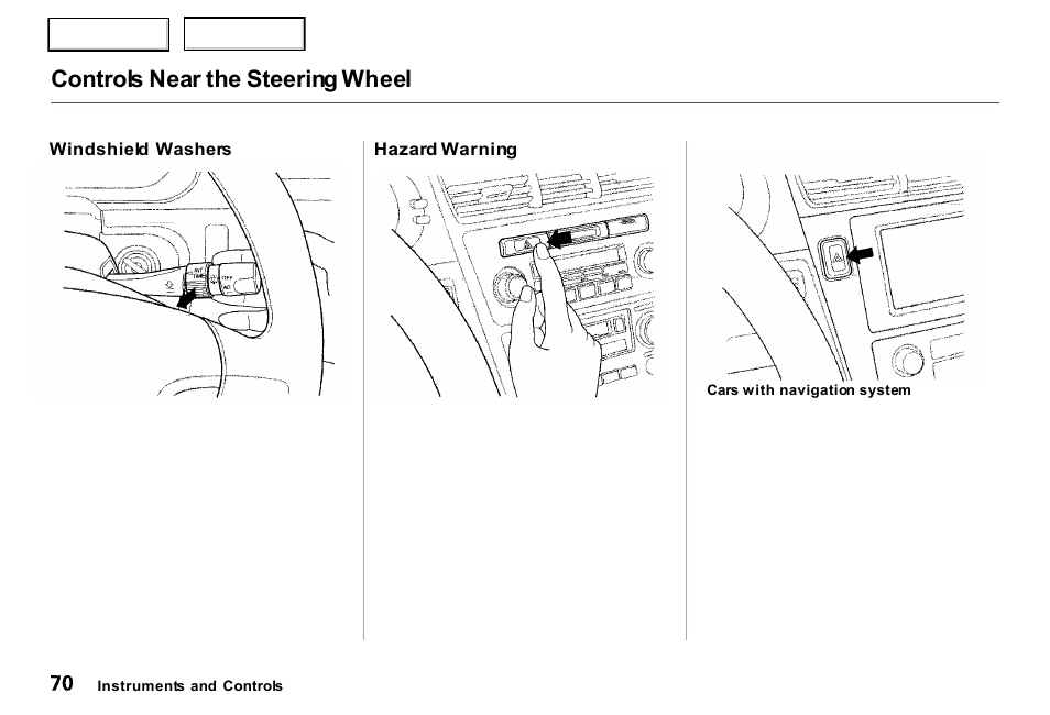 Controls near the steering wheel | Acura 2000 RL - Owner's Manual User Manual | Page 73 / 330