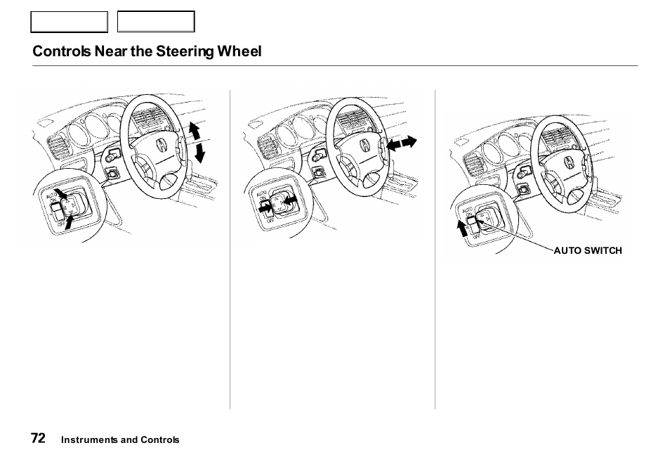 Controls near the steering wheel | Acura 2000 RL - Owner's Manual User Manual | Page 75 / 330