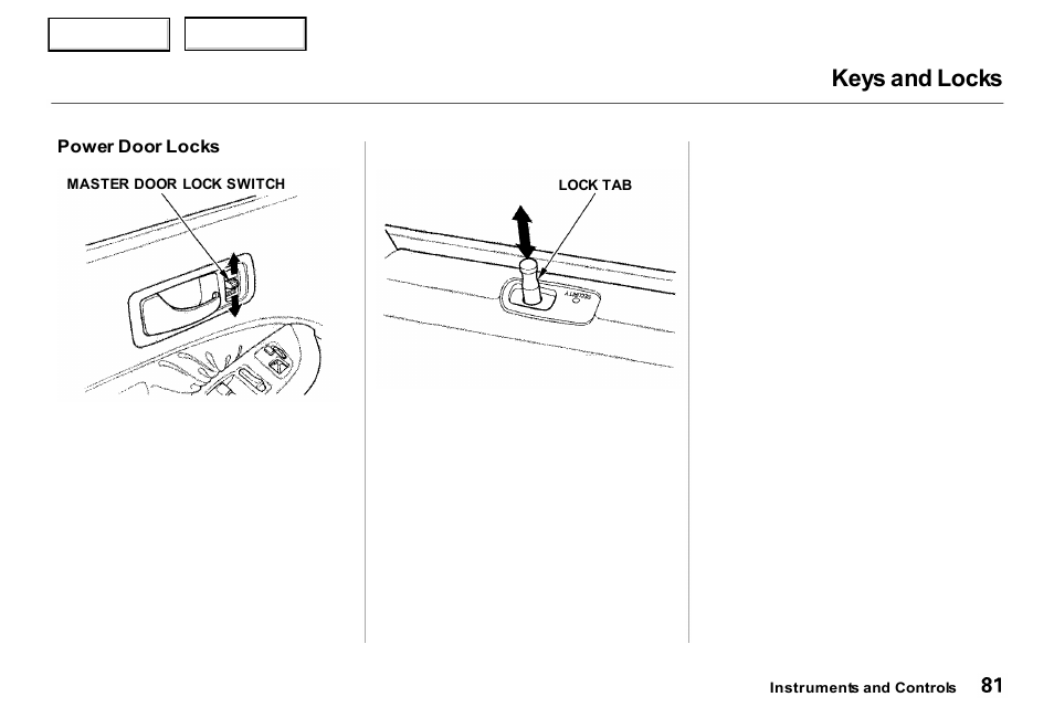 Keys and locks | Acura 2000 RL - Owner's Manual User Manual | Page 84 / 330