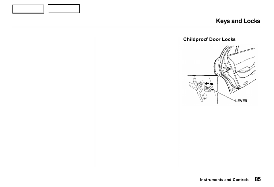 Keys and locks | Acura 2000 RL - Owner's Manual User Manual | Page 88 / 330