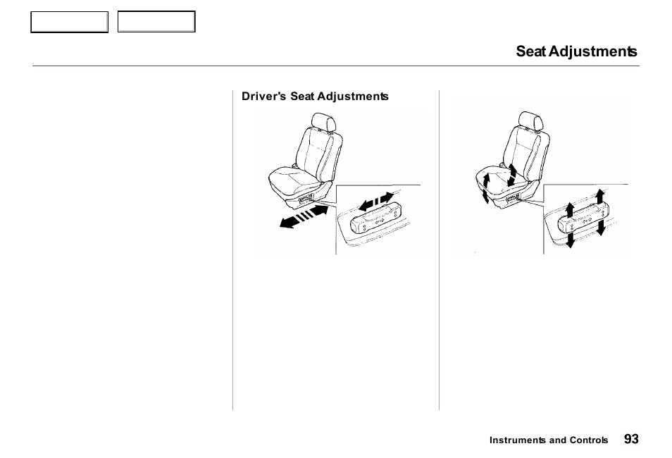 Seat adjustments | Acura 2000 RL - Owner's Manual User Manual | Page 96 / 330