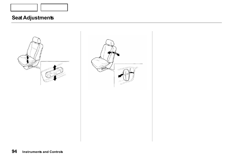 Seat adjustments | Acura 2000 RL - Owner's Manual User Manual | Page 97 / 330