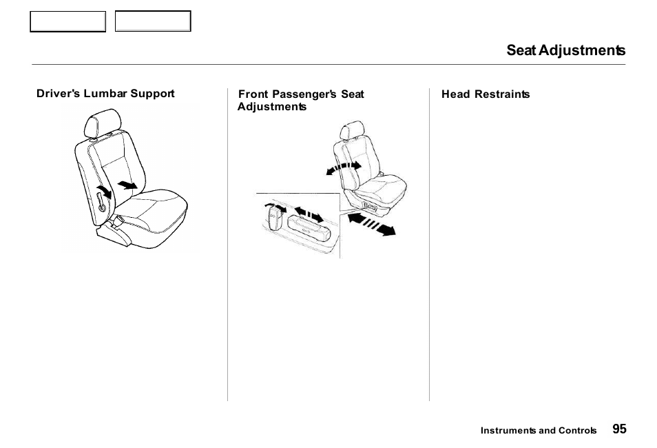 Seat adjustments | Acura 2000 RL - Owner's Manual User Manual | Page 98 / 330