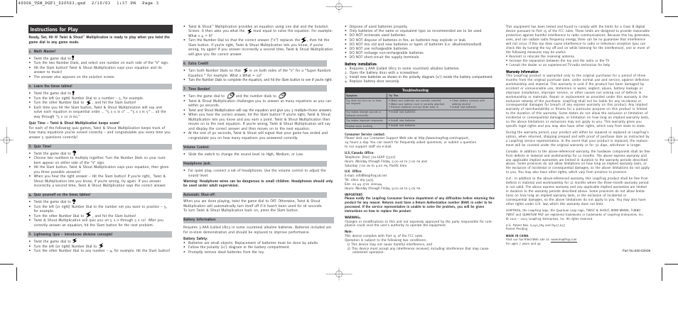 Instructions for play | Quantum Leap Twist & Shout Multiplication User Manual | Page 3 / 4