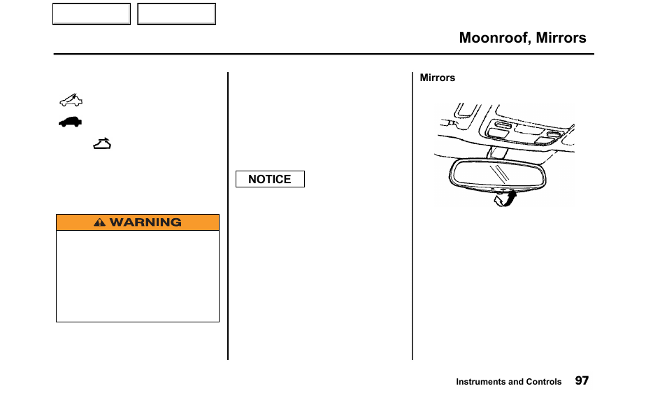 Moonroof, mirrors | Acura 2000 TL - Owner's Manual User Manual | Page 100 / 311
