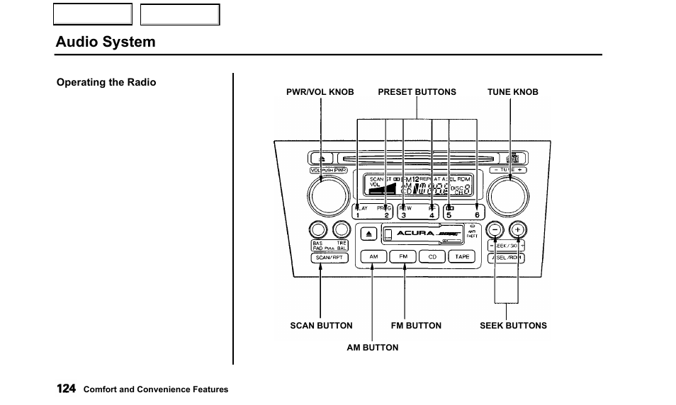 Audio system | Acura 2000 TL - Owner's Manual User Manual | Page 127 / 311