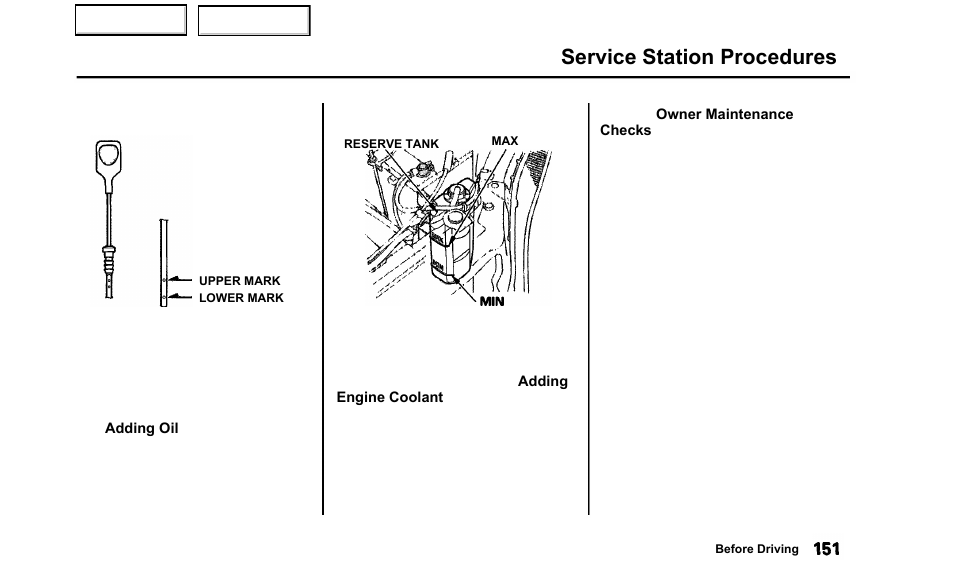 Service station procedures | Acura 2000 TL - Owner's Manual User Manual | Page 154 / 311