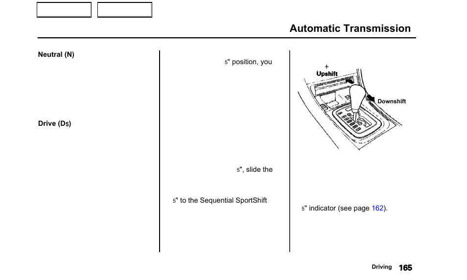 Automatic transmission | Acura 2000 TL - Owner's Manual User Manual | Page 168 / 311