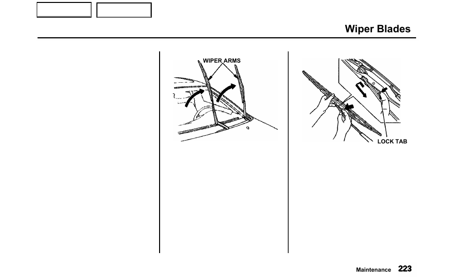 Wiper blades | Acura 2000 TL - Owner's Manual User Manual | Page 226 / 311