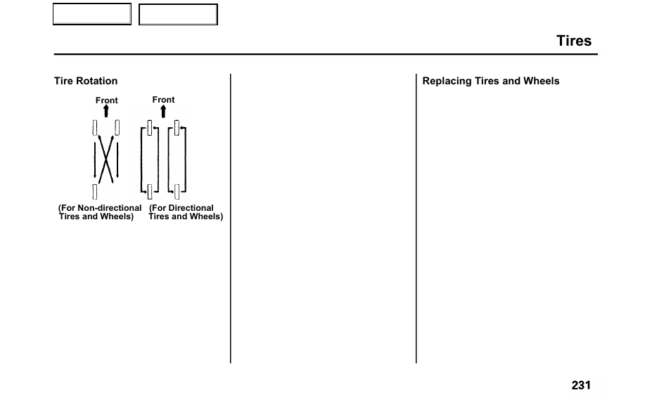 Rotate tires (follow pattern on paqe, Tires | Acura 2000 TL - Owner's Manual User Manual | Page 234 / 311